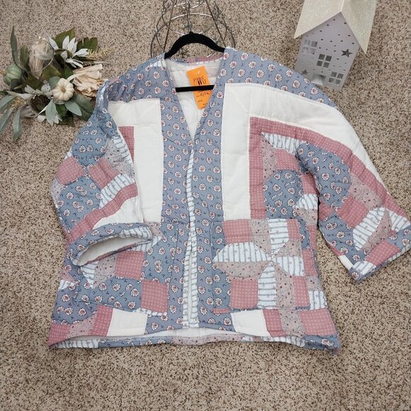 Handmade Jackets & Blazers - 3335 Size XL/1X Pink and Blue Quilted Bog Coat